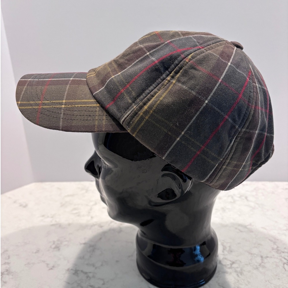 Barbour Waxed Cotton Tartan Plaid Sports Cap Fleece Lined Adjustable Hat